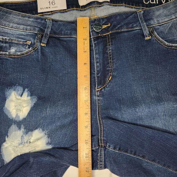 NWT Slink Jeans Womens 16 Skinny Curvy Jeans Medium Wash Distressed Acid Wash - Picture 10 of 11